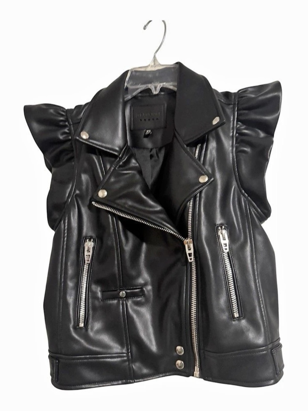 Blank NYC Black Faux Leather Moto Vest XS Like New